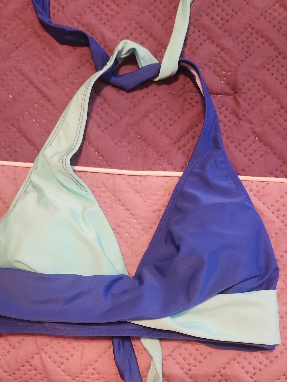 Blue and Mint Two-Tone Halter Bikini Top